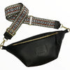 Black leather belt bag with boho strap