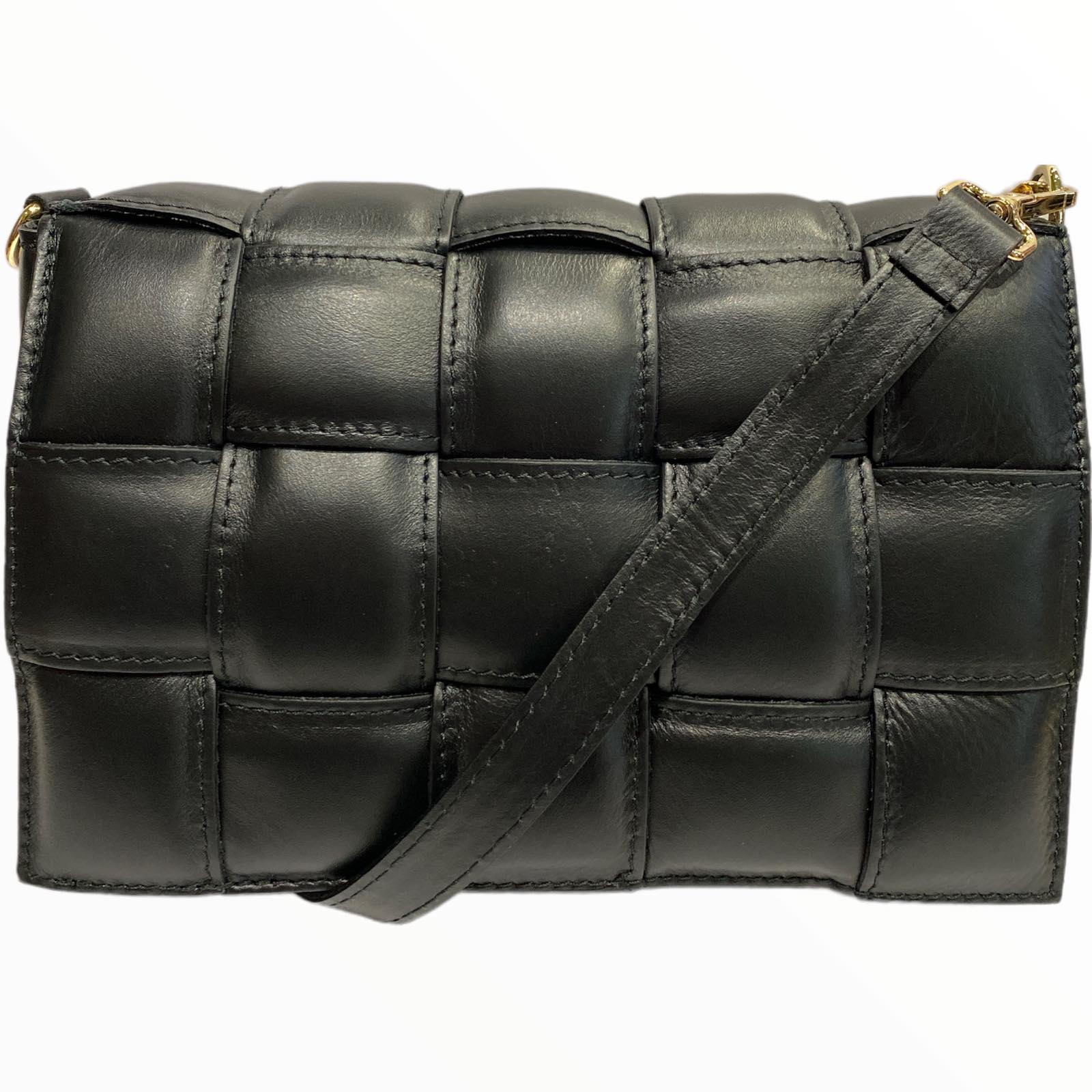 Black leather woven messenger bag