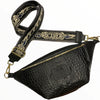 Black alligator-print leather belt bag with chic strap