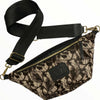 Black and beige floral calf-hair leather belt bag