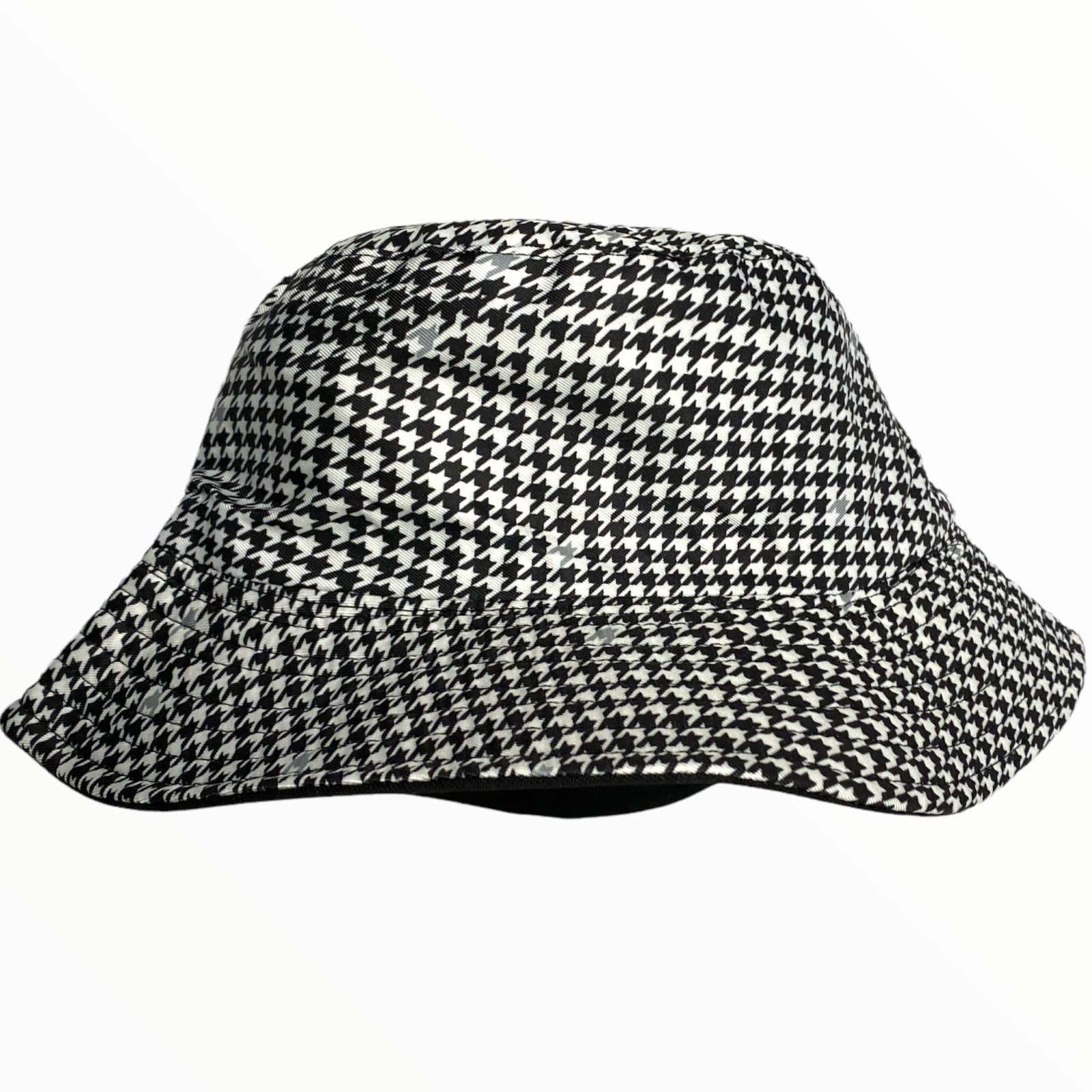 Black-white dogtooth-print double face bucket hat
