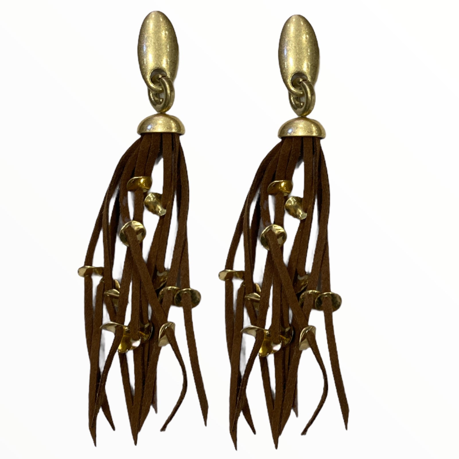 Brown leather rain earrings