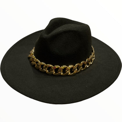 Black hat with gold chain
