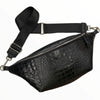 XXL black alligator-print leather belt bag