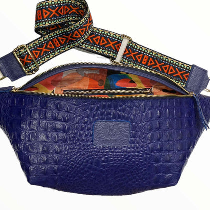XXL royal blue alligator-print leather belt bag