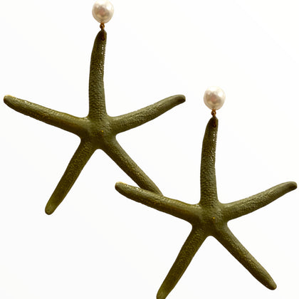 Olive green sea life earrings