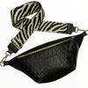 Black quilted leather belt bag with gold metals