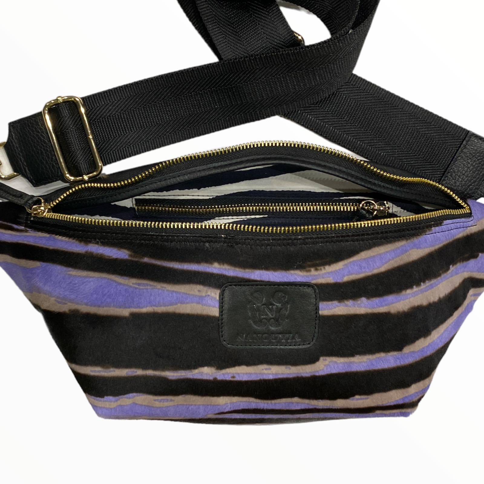 Xl black and purple calf-hair leather belt bag