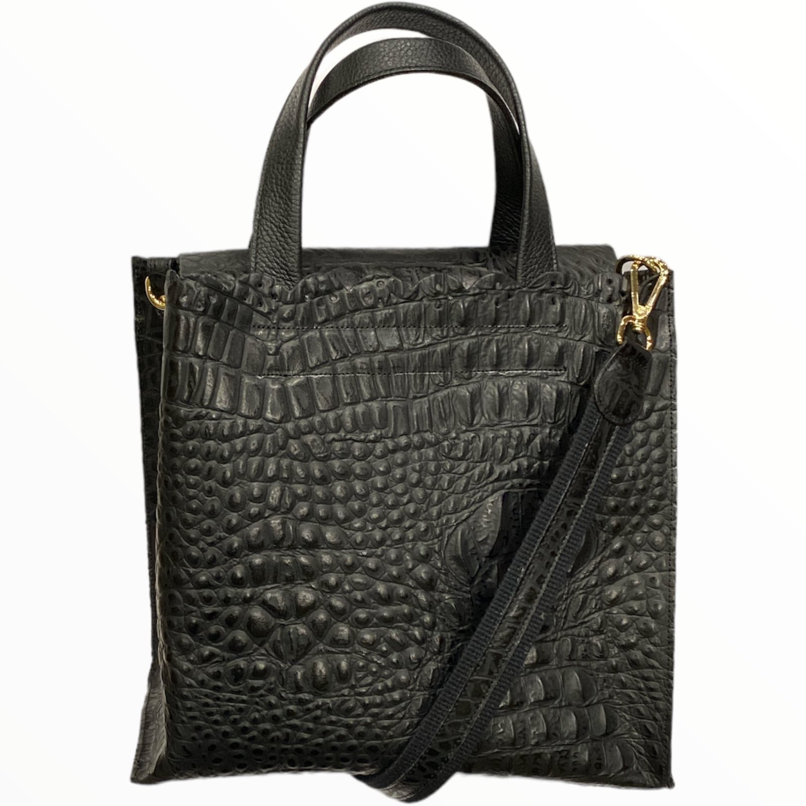 Diva M. Black alligator-print leather tote bag