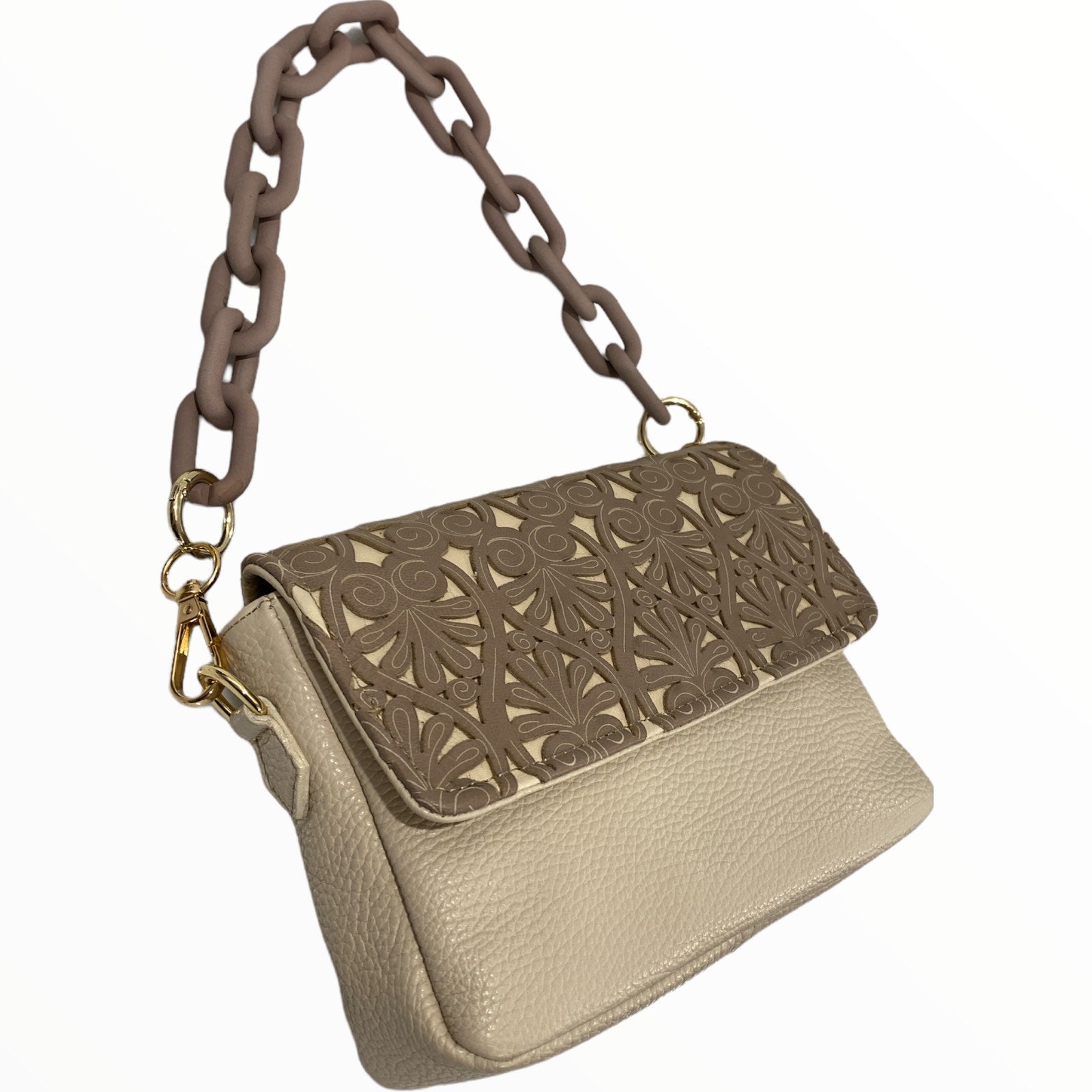 Beige chic leather evening bag