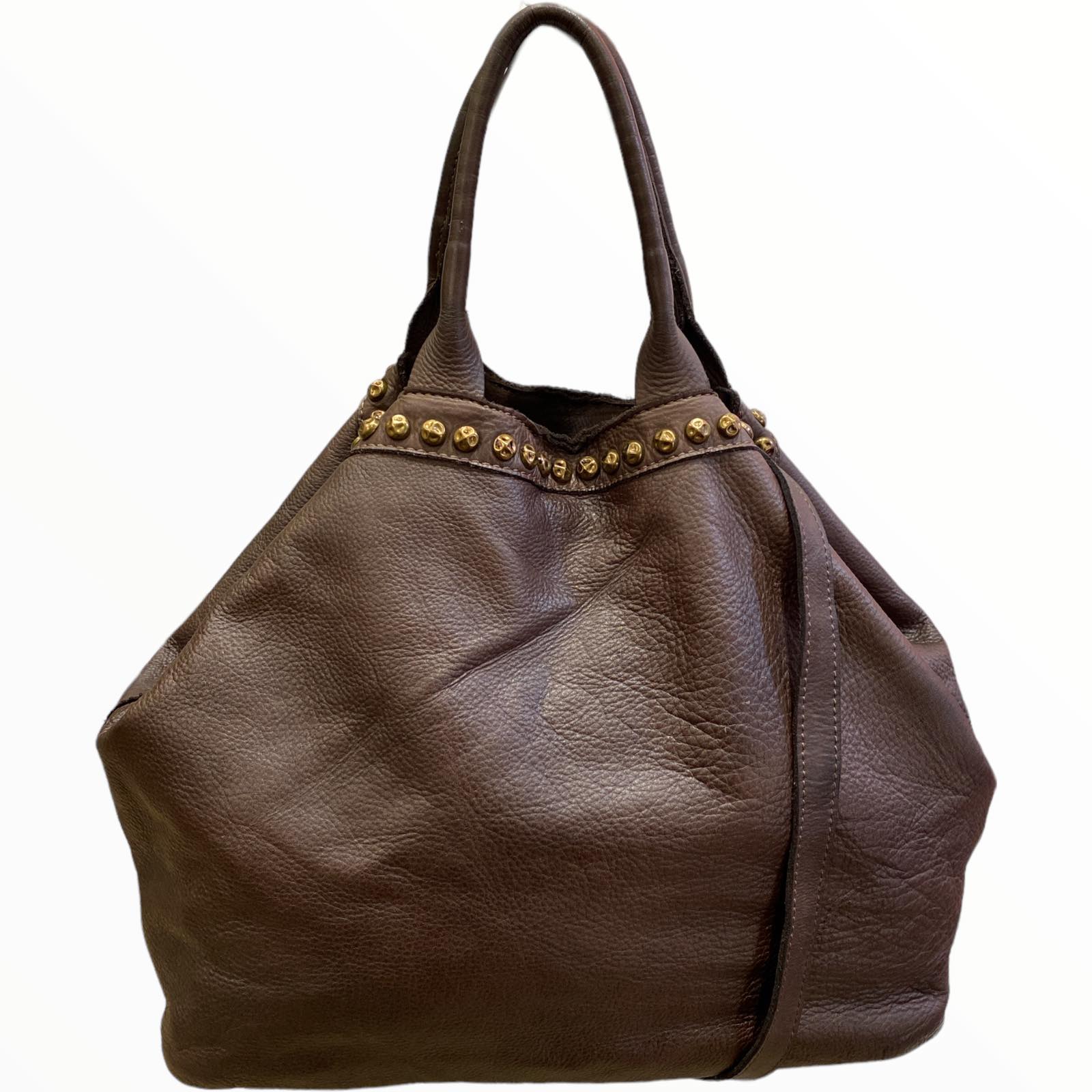 Brown large leather shoulder bag