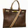 Greta XL. Brown woven and gold leather tote bag