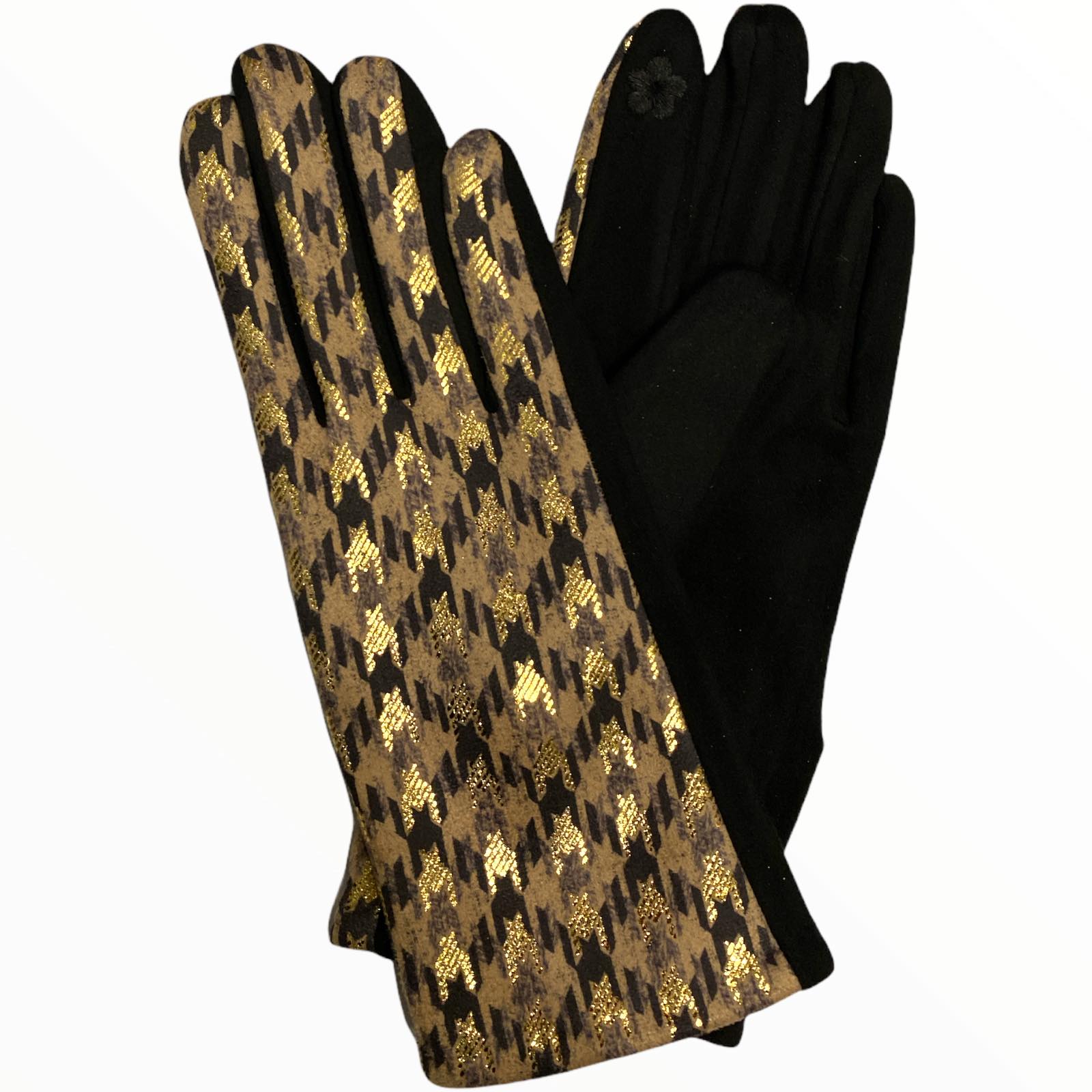 Chic taupe and black gloves with gold details