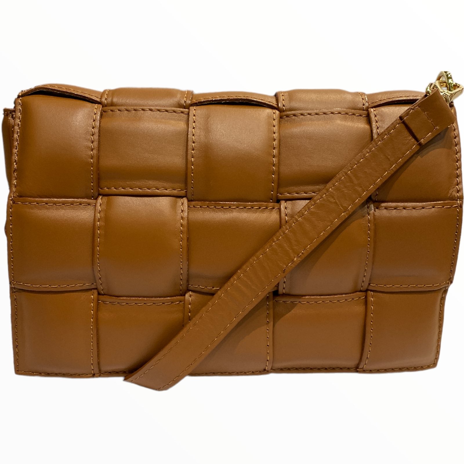 Taba leather woven messenger bag