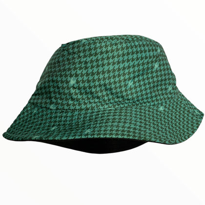 Green dogtooth print-black double face bucket hat