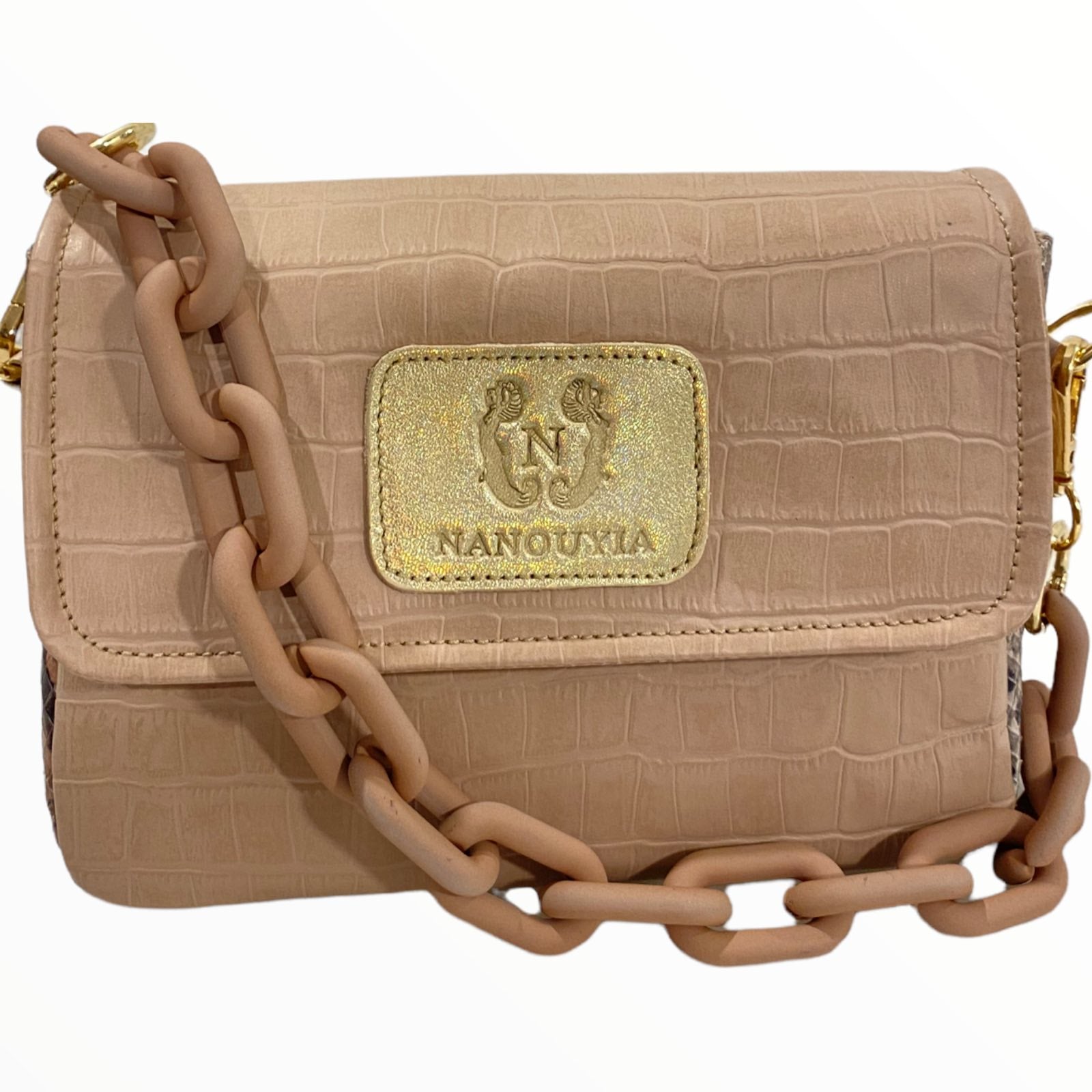Mandy mini. Nude crocο-print leather limited edition bag