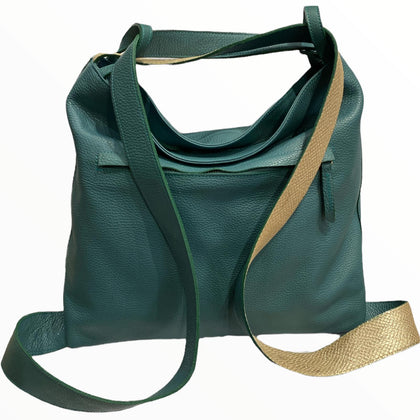 Alice. Petrol shoulder bag and backpack with gold matte details
